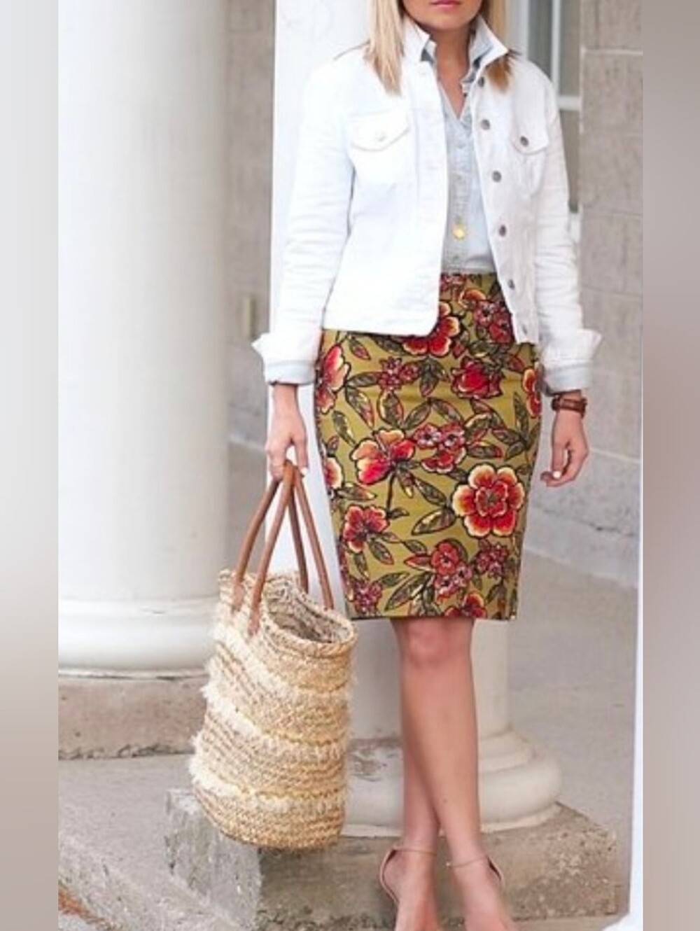 Floral Loft Skirt – Mustard Yellow Statement Pencil Skirt with Retro size 6